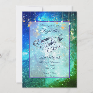 Beautiful Under the Stars Blue Green Bat Mitzvah Invitation