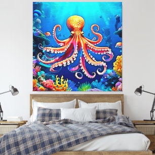 Beautiful Underwater Octopus Art Canvas Print