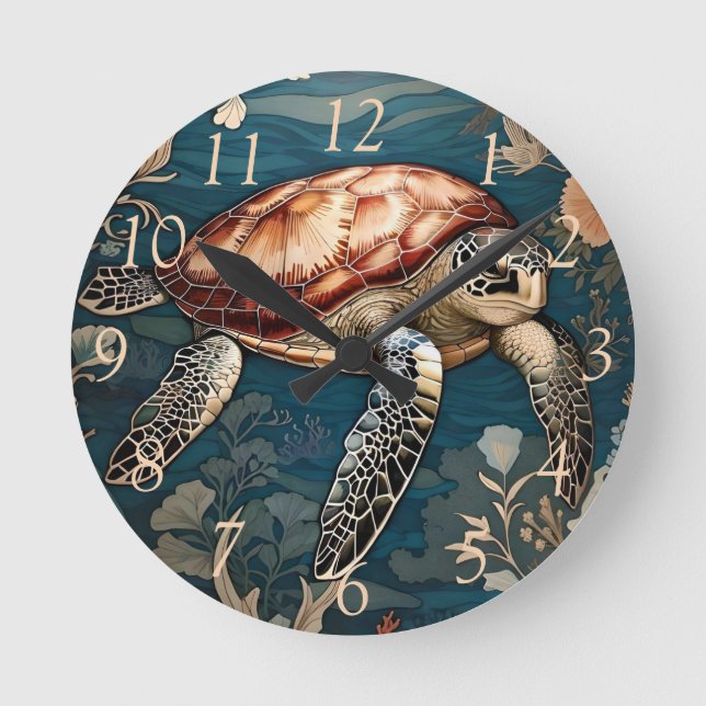 Beautiful Underwater Sea Turtle   Round Clock (Front)
