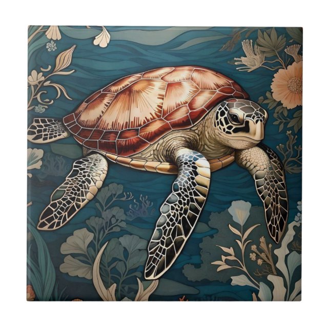 Beautiful Underwater Sea Turtle   Tile (Front)