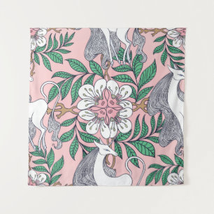 Beautiful unicorn and circular floral ornament sea tapestry