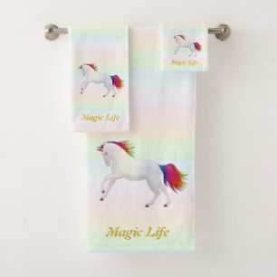 Beautiful unicorn &  calligraphy on pastel colours bath towel set