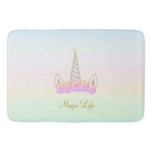 Beautiful Unicorn Flowers & Stars Bath Mat