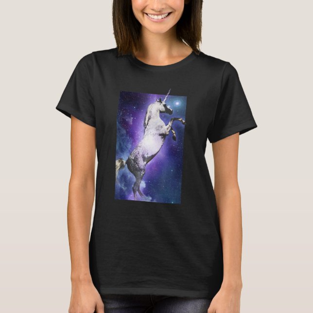 Beautiful Unicorn Flying Across Space T-Shirt (Front)