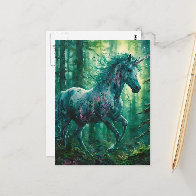 Beautiful Unicorn in a Forest Postcard (Front/Back In Situ)