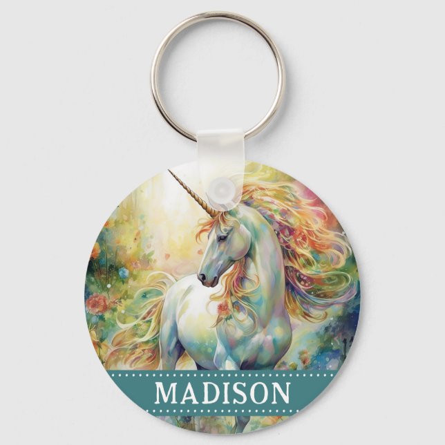 Beautiful Unicorn Keychain with Custom Name (Front)