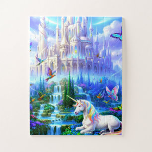 Beautiful Unicorn on Castle Lawn Jigsaw Puzzle