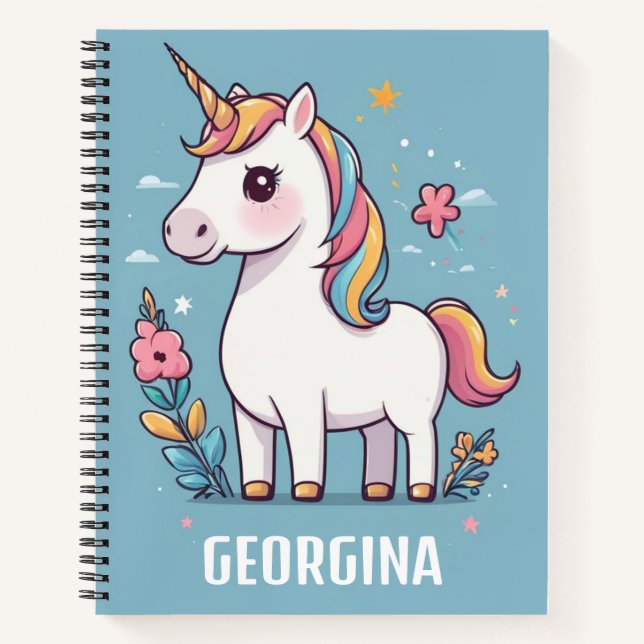 Beautiful Unicorn Personalised Kids Notebook (Front)