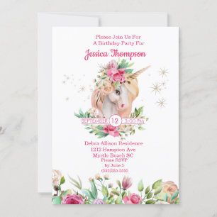 Beautiful Unicorn Stars Birthday Invitation