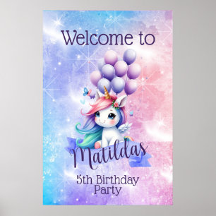 Beautiful Unicorn with Balloon Poster Welcome Sign