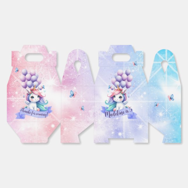 Beautiful Unicorn with Balloons Favour Box (Unfolded)