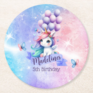 Beautiful Unicorn with Balloons Paper Coasters