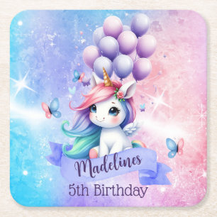 Beautiful Unicorn with Balloons Paper Coasters