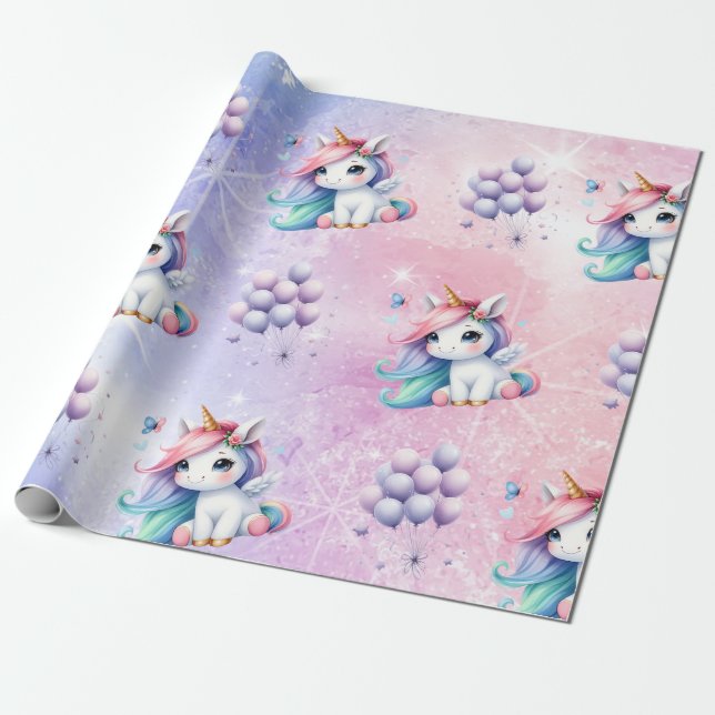 Beautiful Unicorn with Balloons Wrapping Paper  (Unrolled)