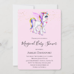 Beautiful Unicorn with Rainbow Mane Baby Shower Invitation