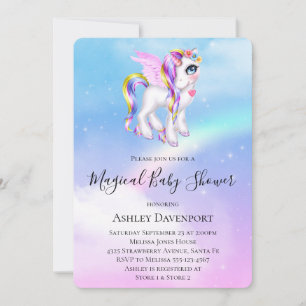 Beautiful Unicorn with Rainbow Mane Baby Shower Invitation