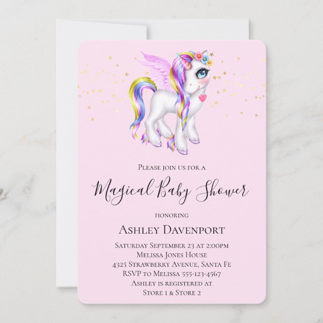Beautiful Unicorn with Rainbow Mane Baby Shower Invitation (Front)