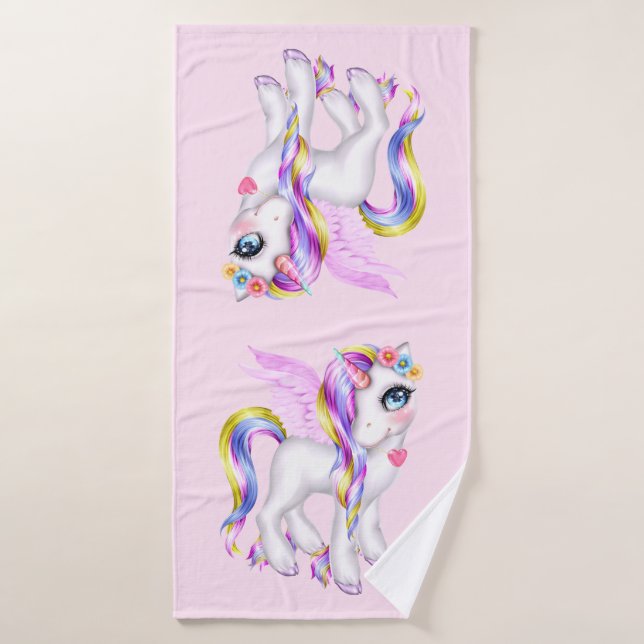 Beautiful Unicorn with Rainbow Mane Bath Towel Set (Bath Towel)