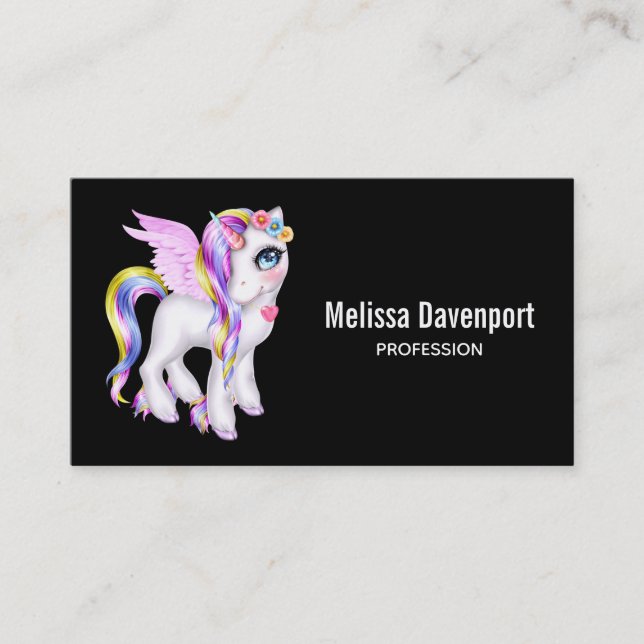 Beautiful Unicorn with Rainbow Mane Business Card (Front)