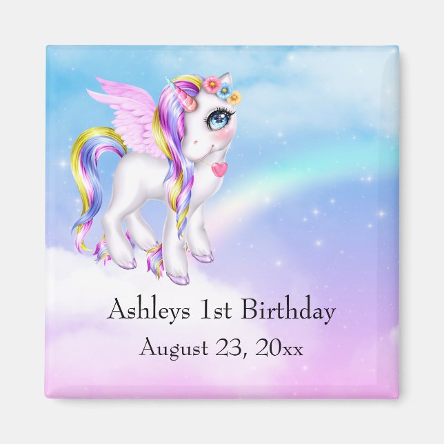Beautiful Unicorn with Rainbow Mane Save the Date Magnet (Front)