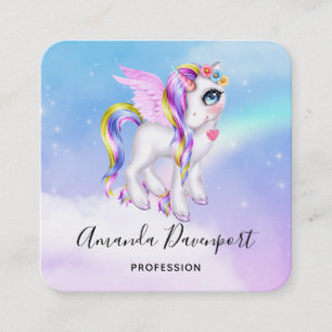 Beautiful Unicorn with Rainbow Mane Square Business Card