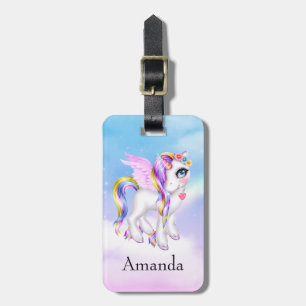 Beautiful Unicorn with Rainbow Mane & Tail Luggage Tag