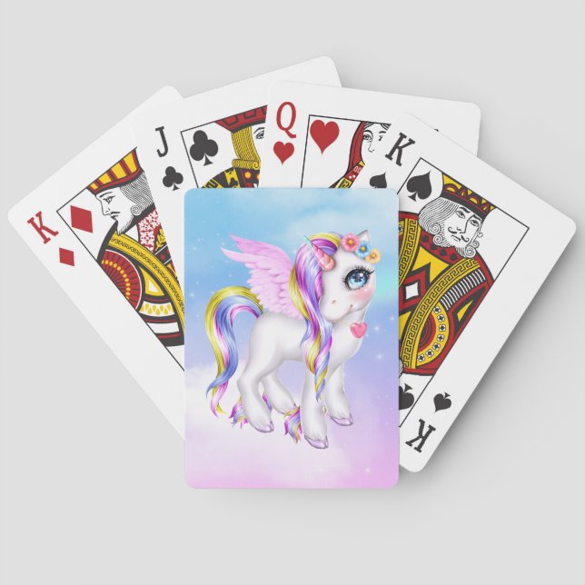 Beautiful Unicorn with Rainbow Mane & Tail Playing Cards (Back)