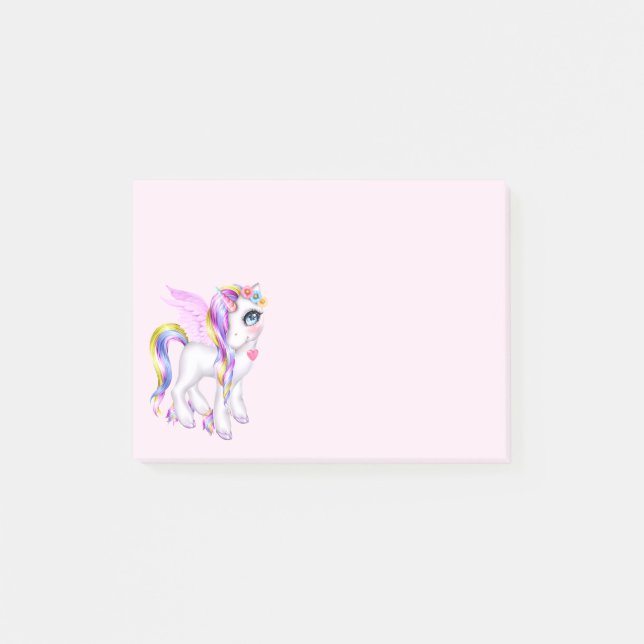 Beautiful Unicorn with Rainbow Mane & Tail Post-it Notes (Front)