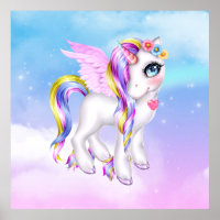 Beautiful Unicorn with Rainbow Mane & Tail