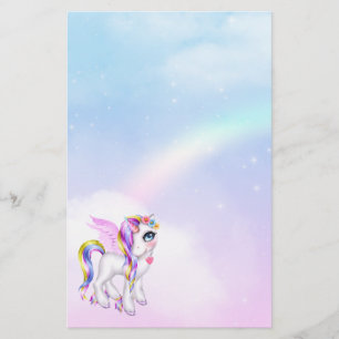 Beautiful Unicorn with Rainbow Mane & Tail Stationery