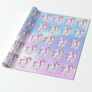 Beautiful Unicorn with Rainbow Mane & Tail Wrapping Paper