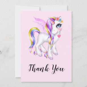 Beautiful Unicorn with Rainbow Mane Thank You Card