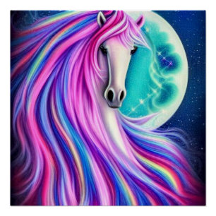 Beautiful Unicorns Full Flowing Graphic            Poster