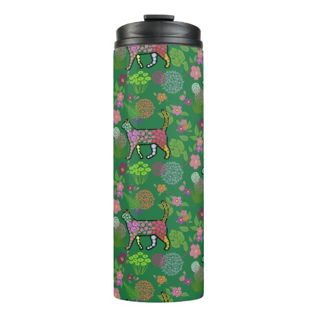 Beautiful, Unique, Colourful Floral Cat Thermal Tumbler (Front)