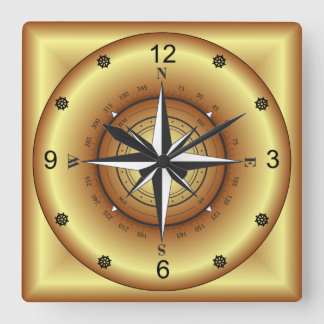 Beautiful Unique Gold & Black Compass Rose ~ Square Wall Clock