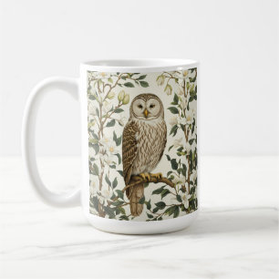 Beautiful Ural Owl And Magnolia Blossoms Coffee Mug