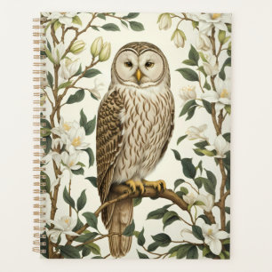 Beautiful Ural Owl And Magnolia Blossoms Planner