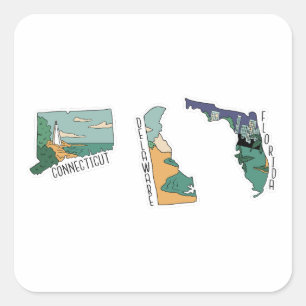 BEAUTIFUL USA STATES LANDSCAPE POSTCARD SET  SQUARE STICKER