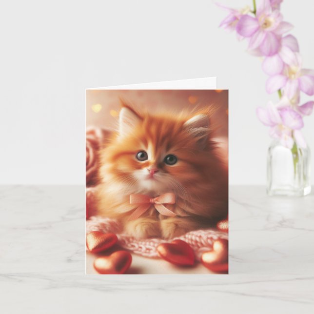 Beautiful Valentine Kitten Card (Orchid)