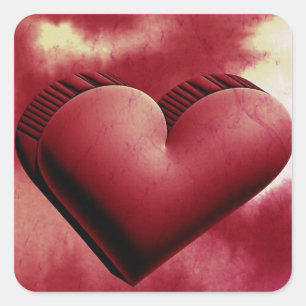 Beautiful Valentines Day red heart 3D Watercolor Square Sticker