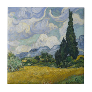 Beautiful Van Gogh Wheat Fields with Cypresses Tile
