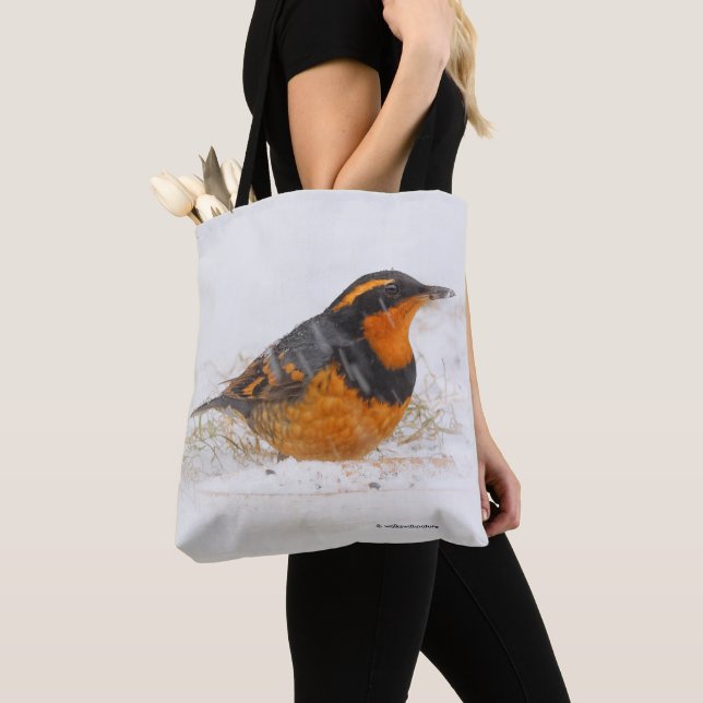 Beautiful Varied Thrush Songbird in the Snow Tote Bag (Close Up)
