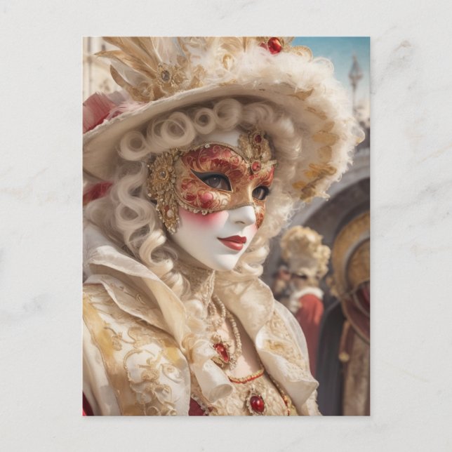 Beautiful Venice Carnival Mask Red White Postcard (Front)