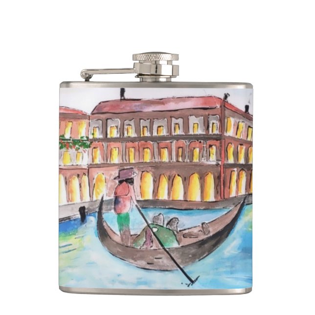 Beautiful venice hand painted hip flask (Front)