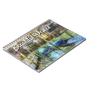 Beautiful Venice Italy Blue Gondolas Painting Notebook