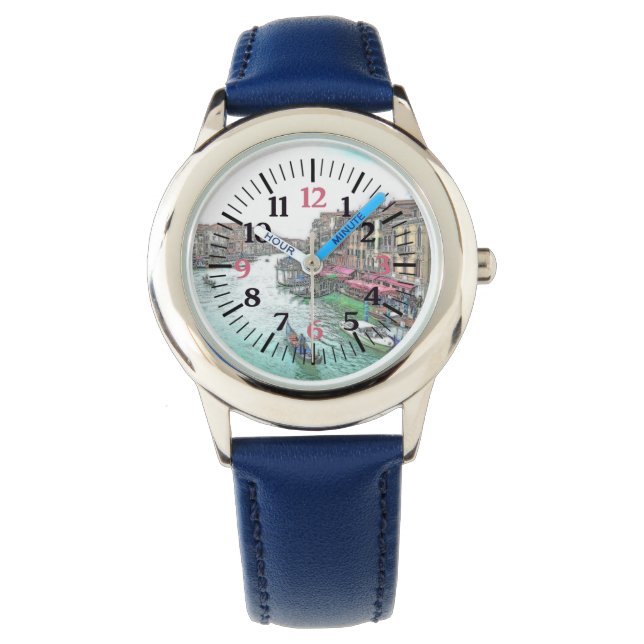 Beautiful Venice Italy with Pink Numerals Watch (Front)
