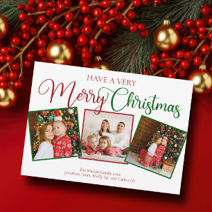 Beautiful Very Merry Christmas 3 Photo Collage Holiday Card