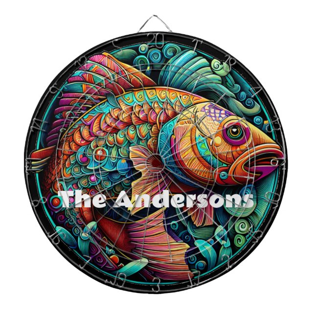 Beautiful Vibrant Fish Dartboard (Front)