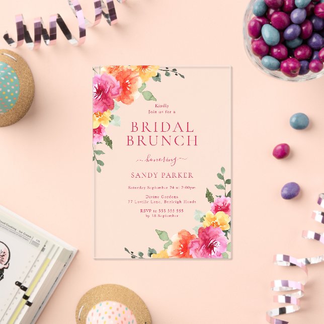 Beautiful Vibrant Floral Bridal Shower Brunch Acrylic Invitations (Insitu (Celebration))