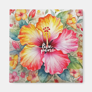 Beautiful vibrant LIVE PONO hibiscus flower design Magnet